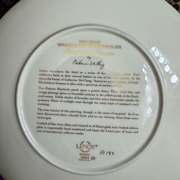 The Lenox Four Seasons Collector’s Plate Birds - Picture 4 of 9